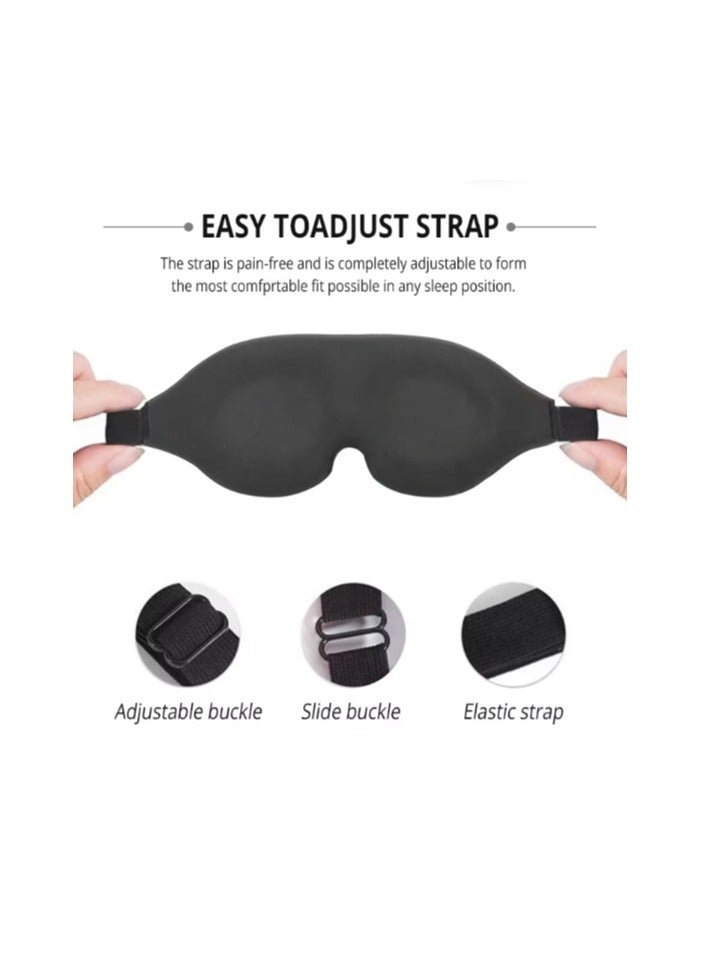 قناع نوم ثلاثي الأبعاد للعينين - لا يضغط على العينين، قناع نوم يحجب الضوء بنسبة 100% للرجال والنساء، حزام قابل للتعديل، مثالي لمن ينامون على جانبهم، والسفر، واليوغا، والقيلولة - أسود - Image 2